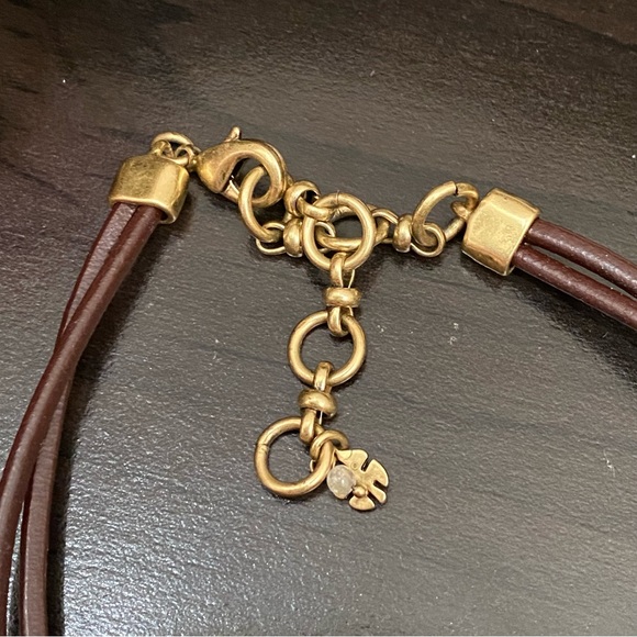 LUCKY BRAND Dark Brown Double Leather With Gold Bar Choker Necklace - Picture 5 of 9